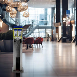 Automatic wet umbrella packaging machine, stainless steel single-slot umbrella bag distributor bracket, equipped with 1000 long umbrella bags and warning signs, suitable for commercial shopping centers, hotels, in silver color. image 3