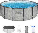 Above Ground Swimming Pool w/ Pump, Cover, & Ladder, 14' x 48", Steel Pro MAX, Gray - Backyard Outdoor Round Pool w/ Filter, 42-Inch Deep Water image 2