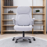 Ergonomic elastic polyurethane leather office chair, high-back modern executive office chair, equipped with 5 adjustable lumbar support cushions, tilting function, and reversible armrests. It is a comfortable home office computer desk chair, in black image 3