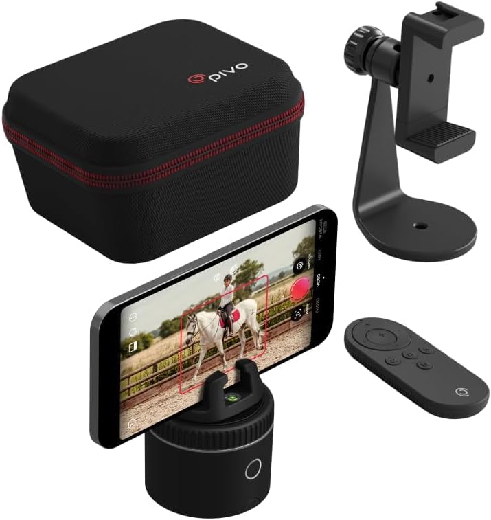 Equestrian silver base set, automatic facial recognition, body recognition, horse mobile tracker, AI-driven 360-degree rotation function, remote control video recording device without manual operation, suitcase and tripod