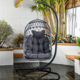 Indoor and outdoor egg-shaped rocking chairs with frames and covers, garden rattan hanging chairs, capacity 450 pounds, with UV-protective cushions, suitable for bedrooms, outdoor balconies, courtyards or living rooms (dark gray) image 3