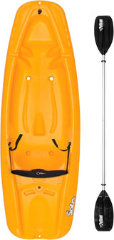 Pelican Solo EVO DLX - Kids Sit on top Kayak with Paddle and Decals - Mango - Twin Tunnel Hull with Swim up Deck - Lighweight & Durable image 2