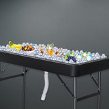 4 feet black ice crystal table, portable rear panel camping fishing cleaning table, plastic material with matching skirt, suitable for parties, barbecues, camping and picnics as an ice chest image 4