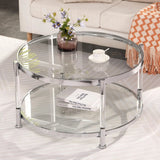 A round coffee table with a metal frame, the surface is made of chrome-plated acrylic glass. image 2