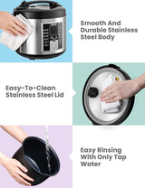 Compact electric rice cooker, 6-in-1 stainless steel multi-functional cooking utensil, slow cooker, steamer, frying pan, heater and warmer, 2-gallon capacity (8 cups cooked, 4 cups uncooked), suitable for brown rice, quinoa and oats, 6 one-button pro image 4