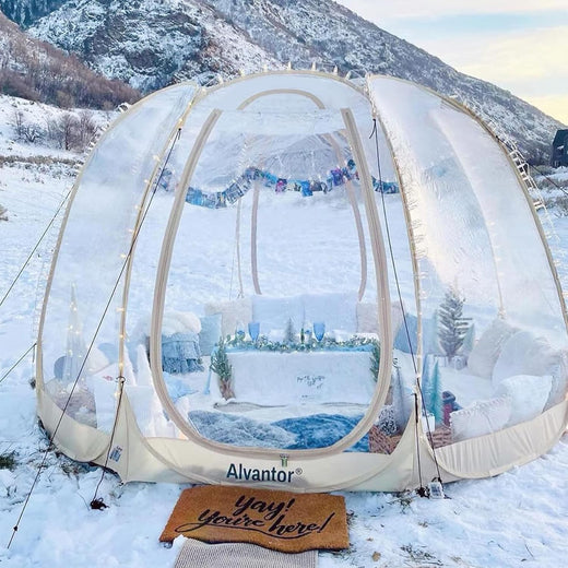 Pop-up bubble tent - Large extra-large rainproof shelter - Warm camping tent - Winter tent - Light gray
