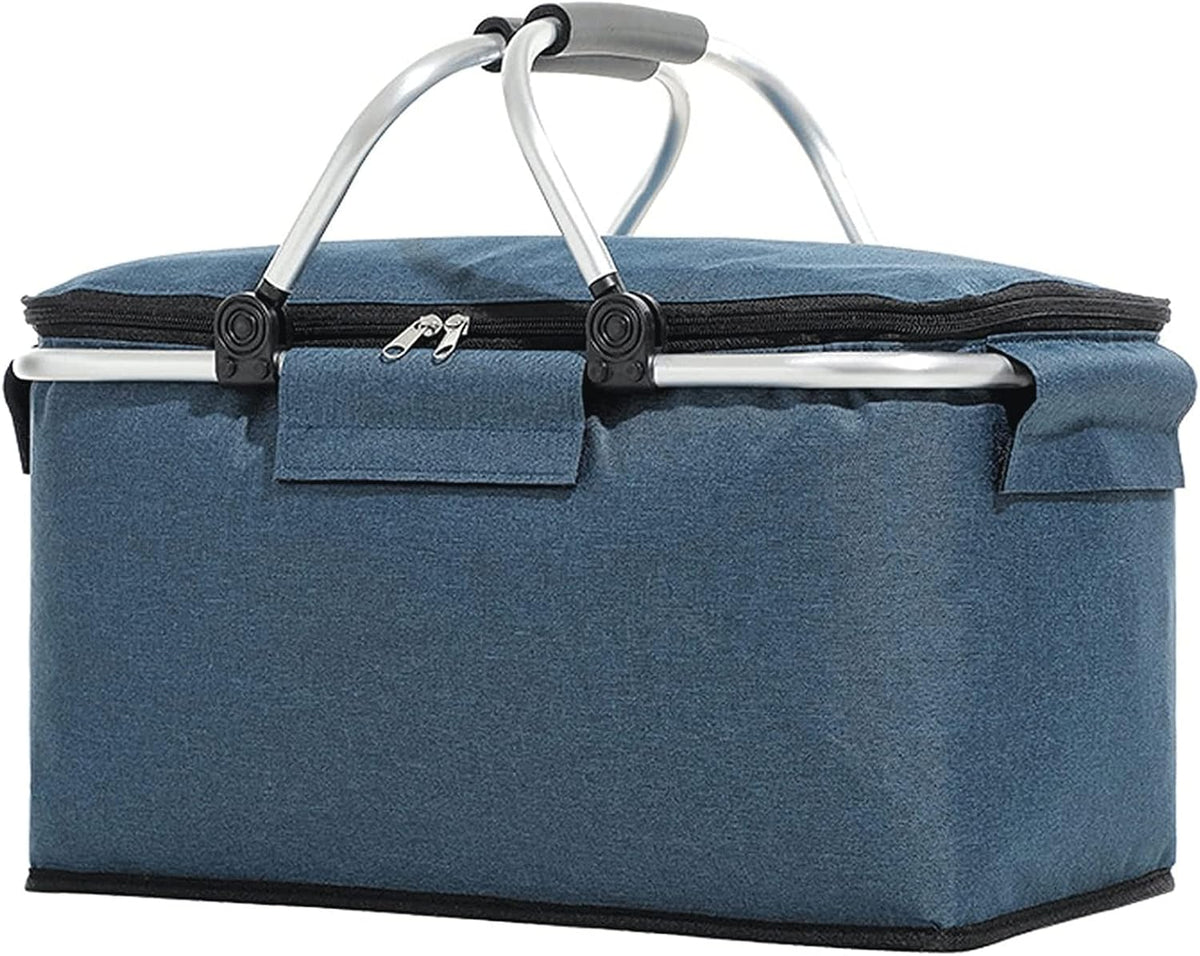 Folding Insulated Cooler Picnic Basket Portable Insulated Lunch Bag Large Lunch Bag with Aluminium Handles for Office Camping Hiking Outdoor Picnic