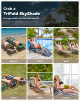 2-Seater Sun Chair with Facial Opening, Outdoor Foldable Portable Lounge Chair, Adjustable Five-Legged Folding Chair, With Sunshade, Suitable for Outdoor Beach, Gray Version image 3