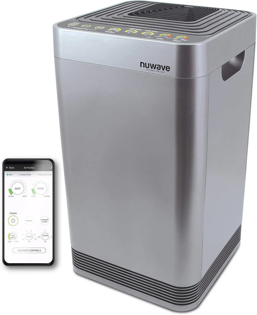 Whole-house air purifier, intelligent air purifier, equipped with a five-level tower structure air filter, air quality and odor sensors, bedroom sleep mode, can remove 99.99% of dust, smoke, pollen and allergens.