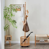 Wood Coat Rack Freestanding - Wooden Coat Tree Hat Rack with 12 Hooks, Clothes Coats Hanger Stand Rolling Racks with Umbrella Holder Wheels for Bedroom Entryway Hallway Livingroom (Walnut) image 3
