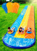 Sloosh Triple Water Slide with 3 BodyBoards, 22.5FT Lawn Water Splash Slip and Slide Summer Toy Splash Pad with Build in Advanced Sprinkler for Kids Adults Backyard Summer Water Fun image 2