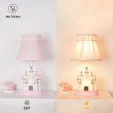 Cartoon children's table. Light pink bedside table. Princess-style cute castle-shaped resin material lamp for girls' bedroom and living room, with fabric shade cover. image 3
