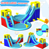Inflatable Water Slide, 6 in 1 Outdoor Inflatable Water Park with Climbing, Basketball Rim, Splash Pool, Water Cannon, Blow up Water Slides for Kids Backyard image 4