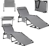 2-Seater Sun Chair with Facial Opening, Outdoor Foldable Portable Lounge Chair, Adjustable Five-Legged Folding Chair, With Sunshade, Suitable for Outdoor Beach, Gray Version