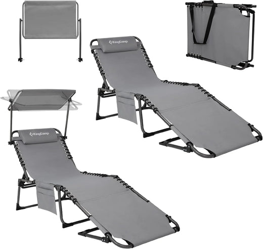 2-Seater Sun Chair with Facial Opening, Outdoor Foldable Portable Lounge Chair, Adjustable Five-Legged Folding Chair, With Sunshade, Suitable for Outdoor Beach, Gray Version