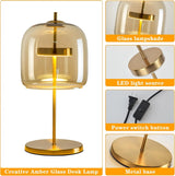 The amber desk lamp, the golden bedside lamp, the round bedside lamp for bedrooms and living rooms with a forged iron base, the glass lampshade and the LED bulb are all fully equipped. image 2