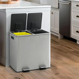CAPHAUS Dual Trash Can with Double Lid, Trash and Recycle Bins Combo, Hands-free Stainless-Steel Garbage Can for Kitchen, with 2 Compartment, Hinged Lid, Odor Filters, Handles, 25L 25L, 2 x 6.6 Gallon image 4