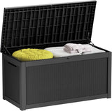 260-gallon large outdoor storage XL outdoor box, suitable for garden furniture, outdoor cushions, garden tools, sports equipment and pool supplies. Made of waterproof resin material, lockable, in gray color scheme.