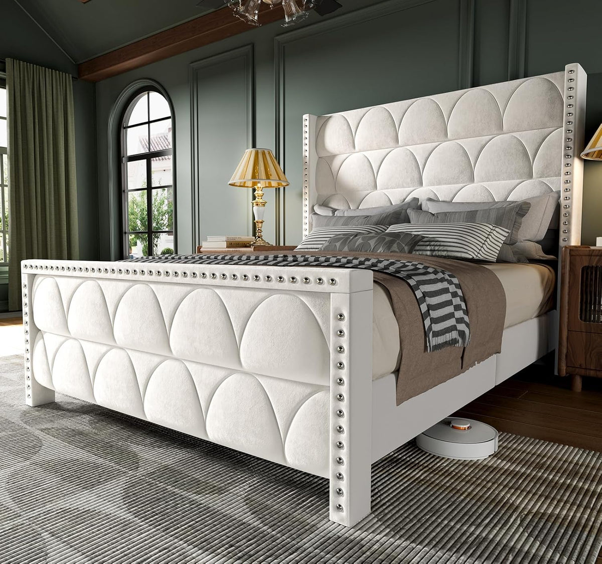 King Size Bed Frame with 56" Headboard - 1000LBS Capacity Support, Velvet Upholstered Wingback Platform Bed Frame, Noise Free, Sturdy Wooden Slat Support