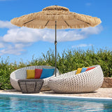 Mud-cloth style ti-ki courtyard shade umbrella - Two-layer Hawaiian lei-style inclined beach shade umbrella, equipped with 33 LED lights, 8 umbrella ribs and a rotatable lifting device, solar-powered lawn-type courtyard shade umbrella, tropical palm image 2