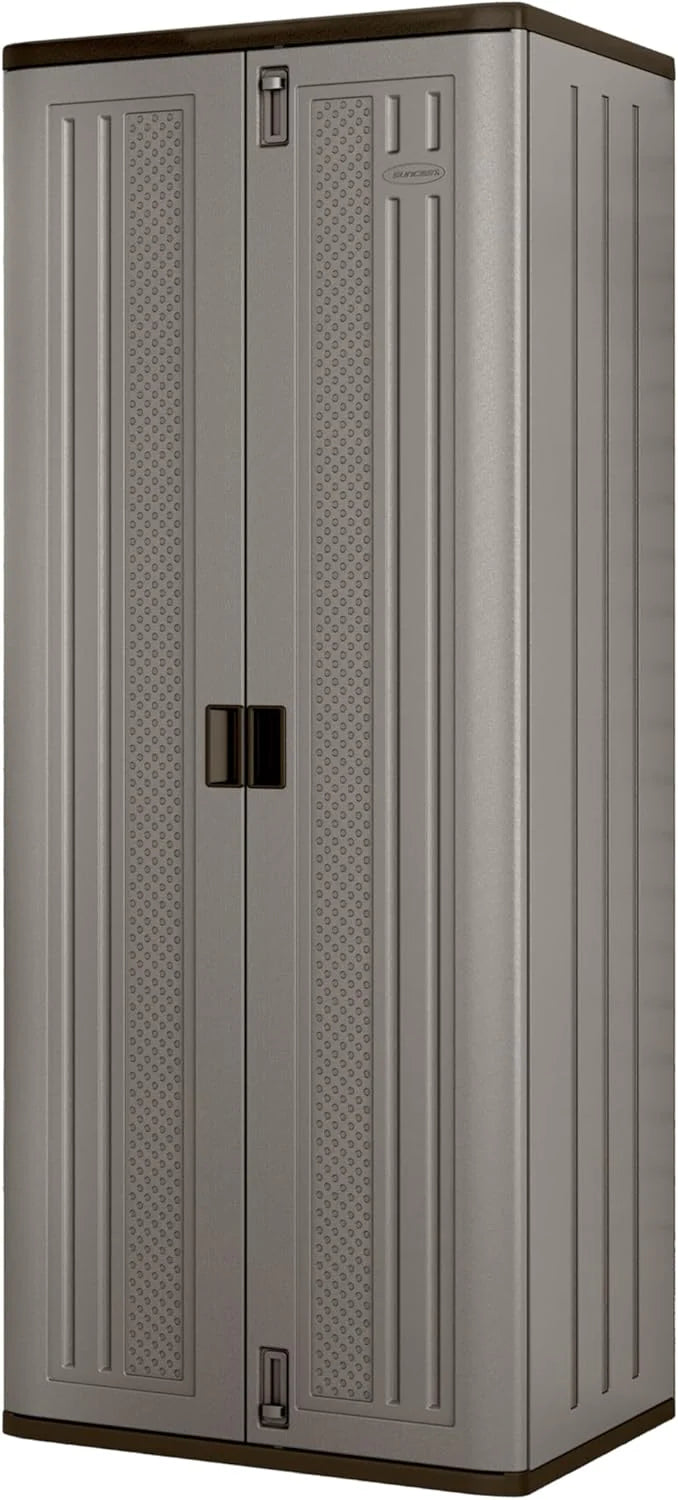 72-Inch Platinum Resin Storage Cabinet with Durable Double-Wall Construction, and Metal-Reinforced Shelves for Basement, Utility Room and Garage Storage, Platinum, Made in the USA