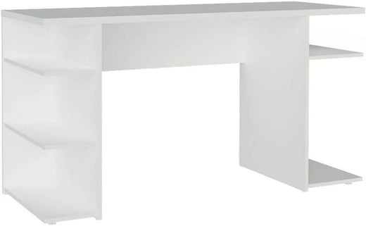 Madesa Large Modern Gaming Computer Desk 53 Inch with 5 Shelves Cable Management Student Study Wooden Table Home Office Gamer Desk for Kids and Adults - White
