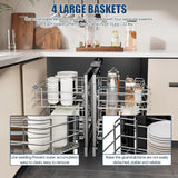 36" Blind Corner Pull Out Organizer,2 Tier 4 Shelf Kitchen Cabinet Organizer, Chrome Carbon Steel Storage Basket, Left Open & Right Open Compatible,for Blind Corner Kitchen or Bathroom Cabinet image 3