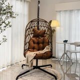 Indoor and outdoor egg-shaped rocking chairs with frames and covers, garden rattan hanging chairs, capacity 450 pounds, with UV-protective cushions, suitable for bedrooms, outdoor balconies, courtyards or living rooms (dark gray) image 2