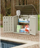 Poly resin outdoor storage shed, with floor (4.5 feet x 3 feet), weather-resistant, beige/brown, suitable for storing and organizing household/backyard/swimming pool chemicals/toys/garden tools/porch/terrace cushions. image 3