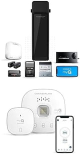 Silent and quiet wall-mounted garage door opener with battery backup and LED lighting, weighing 36 pounds, in black color.