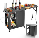 Outdoor Grill Table Cart 57"x24"x35", Outdoor Kitchen Island with Storage & Large Tabletop for Blackstone Griddle, Ooni Pizza Oven, Ninja Woodfire Grill, BBQ Station, Dining Cart, Rolling BBQ Table image 2