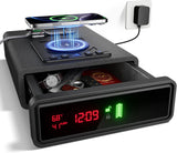 Smart Biometric Safe with Wireless Charging for Phone & Watch, 3 Access Methods to Unlock, Nightstand Drawer Safe LED Display with Humidity & Temperature Monitoring, Stopbox for Cash and Valuables