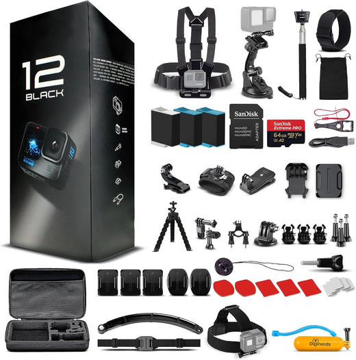 Equipped with a 50-piece accessory kit, 2 spare batteries and a 64GB memory card - a waterproof action camera - 5.3K HDR, 27 million pixels of photos, 1/1.9-inch sensor, live streaming function, webcam, and shake-proof function