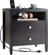 Modern bedside table with black metal finish - 2-piece set