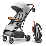 V2 Compact Baby Stroller - Premium vegetarian leather material, one-handed folding, infinitely adjustable tilt angle, aerospace-grade aluminum frame, oversized sunshade, spacious storage space, folding umbrella-style baby stroller - Desert Berry Colo image 4