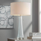 Modern desk lamp, 28.5 inches high, 2 sets. Features a sky-blue textured glass lampshade and a white cylindrical lampshade with a vortex pattern. Suitable for living room, bedroom, bedside table, night light, office, and home use. image 4