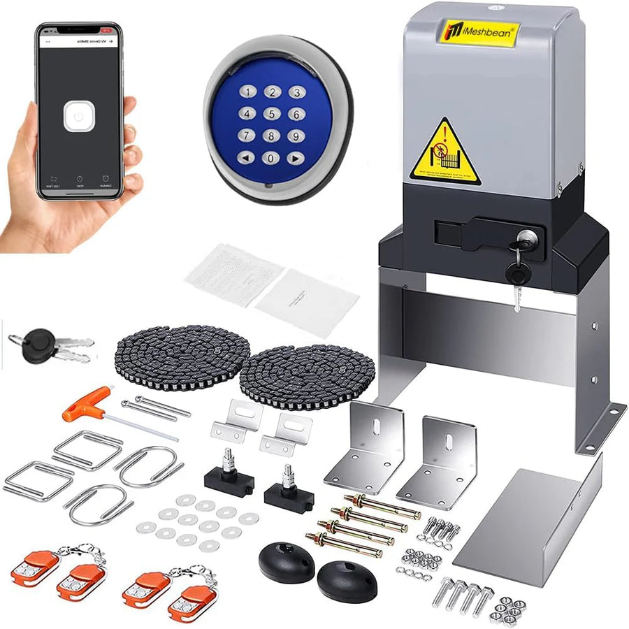 Automatic sliding door opener (controlled via APP), equipped with 4 remote controllers, 750-watt electric sliding door opener motor remote control kit, with wireless keyboard, suitable for sliding door openers up to 40 feet in length.