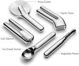 Kitchen Tool Set - Five-piece essential kitchen items - Made of stainless steel - Includes can opener, pizza cutter, garlic press, ice cream scoop, vegetable peeler and storage organizer box image 3