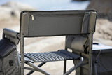 The "Picnic Time" brand's outdoor folding chairs with a unique design feature a grey base and a black frame. The dimensions are 33 x 7 x 21. image 3