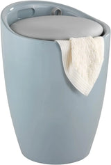 Bathroom stool with laundry basket, storage stool with soft padded seat, white stool for laundry sorting and storage, size 14.2 x 19.9 x 14.2 inches, white, 1-piece set image 4