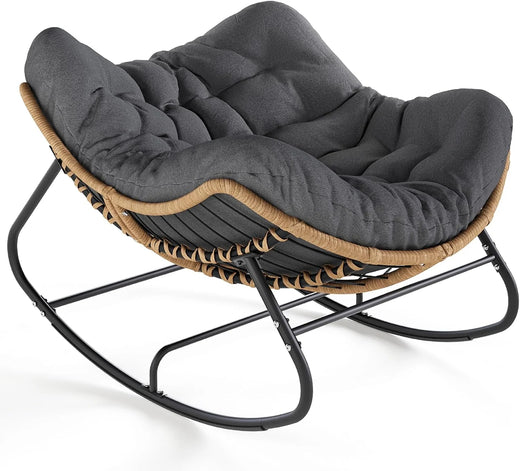 Outdoor swaying egg chair, indoor Papasan chair, rattan rocking chair, modern royal-style bedroom, living room, porch, garden, lawn chair - blue version