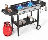 2 Burner Outdoor Propane Gas Stove with Griddle, Auto-ignition, Regulator & Side Shelves, 150,000 BTU Powerful Stand Cooker for Backyard Cooking Home Brewing Canning Frying Grilling image 2