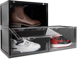 XL brand shoe storage box - Foldable and stackable shoe organizer - Black hard plastic large-capacity shoe box, suitable for shoes up to size 13 - Acrylic shoe box, suitable for Jordan, sneakers, boots (black, 24 pieces) image 4