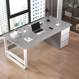 This stylish and modern office desk features an integrated cable management system, a wooden desktop, and a rectangular shape. It comes with three drawers and is ideal for both office and home use. Available in brown, it measures 63 inches in length, image 2