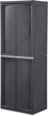 Storage Cabinet, Rugged Plastic Garage Organizer with Double Doors, 4 Adjustable Shelves, Gray image 2