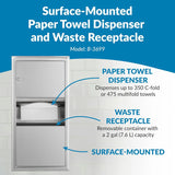Wall-mounted tissue dispenser and waste paper storage box. Mirror-polished stainless steel material. 2-gallon capacity. Can hold 350 single-layer or 475 multi-layer tissues. Easy to install. Suitable for commercial bathrooms. image 2