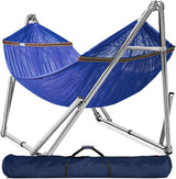 Double hammock with frame, with a load capacity of 650 pounds, double hammock with support rods, made of high-quality 201 stainless steel, assembled in 30 seconds, sturdy and flexible portable hammock frame, suitable for outdoor and indoor use, black image 3