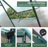 6'x10' Walk-in Greenhouse with 4mm 800G Polycarbonate Panels - Heavy-Duty Aluminum Frame, Wind/Snow Resistant for Gardening, Includes Sliding Door & Ventilation Windows (Green) image 3