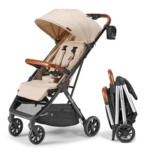 V2 Compact Baby Stroller - Premium vegetarian leather material, one-handed folding, infinitely adjustable tilt angle, aerospace-grade aluminum frame, oversized sunshade, spacious storage space, folding umbrella-style baby stroller - Desert Berry Colo