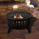 Outdoor Fire Pit - 26-Inch Round Lattice Wood Burning Firepit with Screen, Poker, Grate and Cover - Wood Fire Pits & Outdoor Fireplaces by Pure Garden image 2
